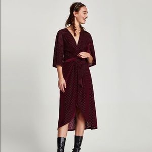 Zara Knotted Velvet Faux Wrap Burgundy Dress